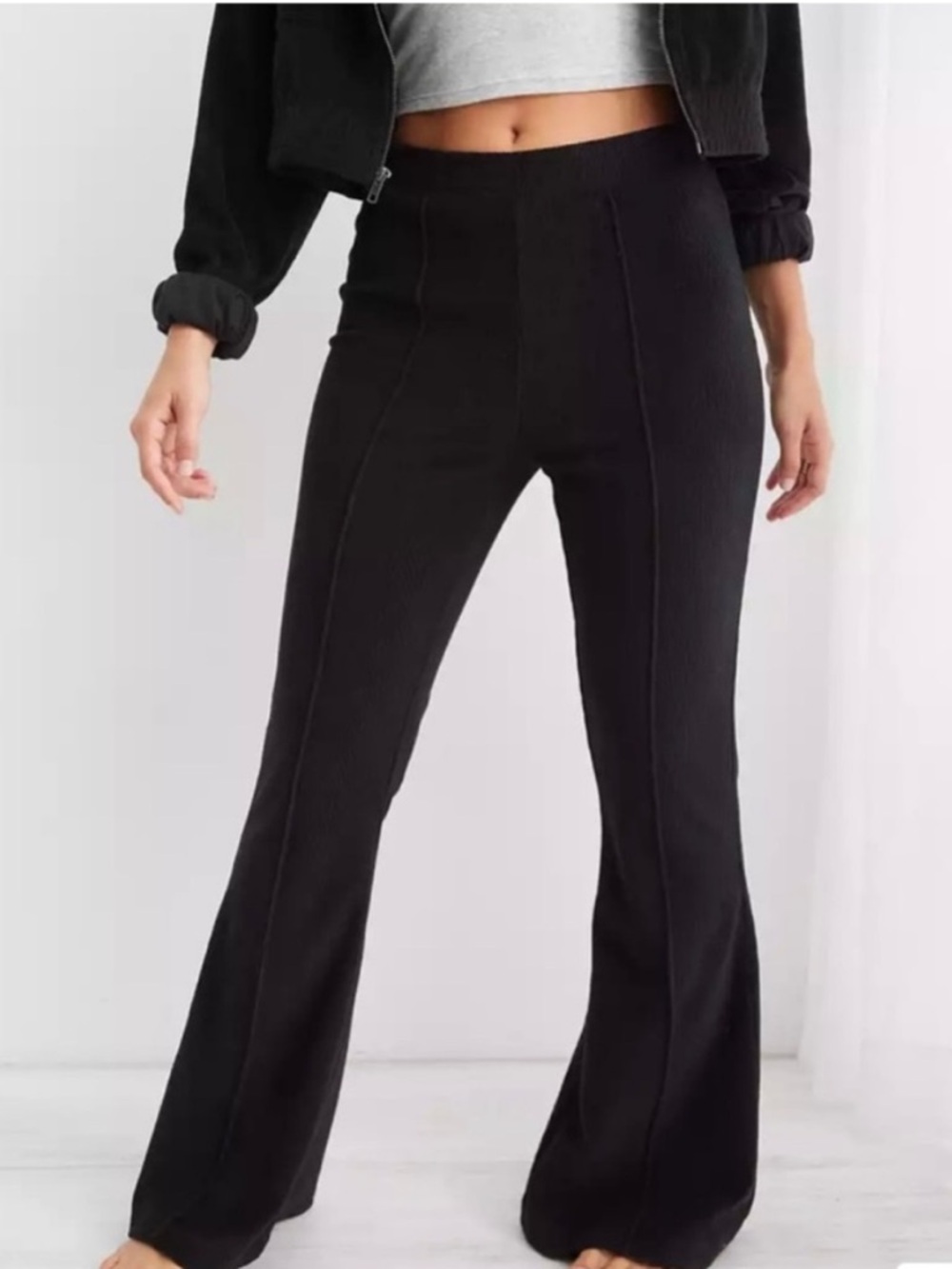 Aerie black groove corduroy pull on flare pant